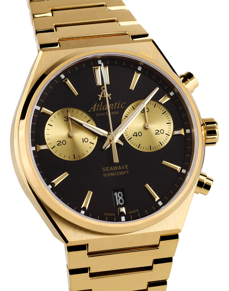 atlantic-watch-seawave-chrono-herrenuhr-gelbgold-pvd-mit-schwarzem-zifferblatt image 2