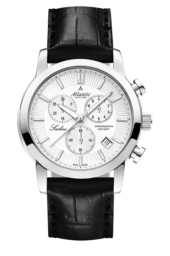 atlantic-watch-sealine-gents-chrono-herrenuhr-silber-leder image 1