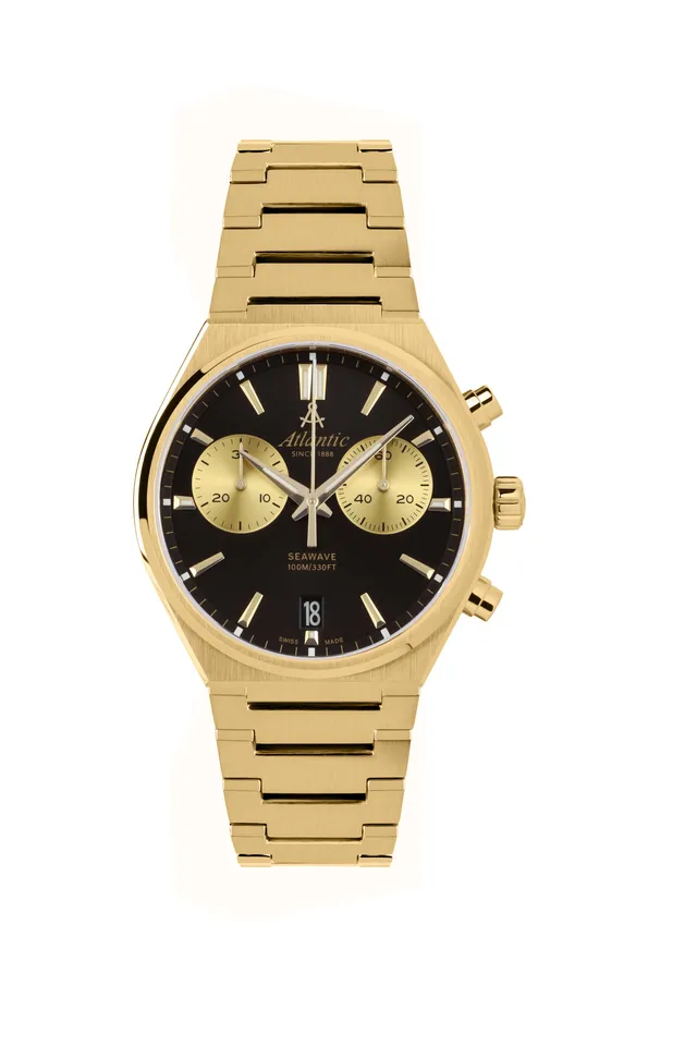 atlantic-watch-seawave-chrono-herrenuhr-gelbgold-pvd-mit-schwarzem-zifferblatt image 1