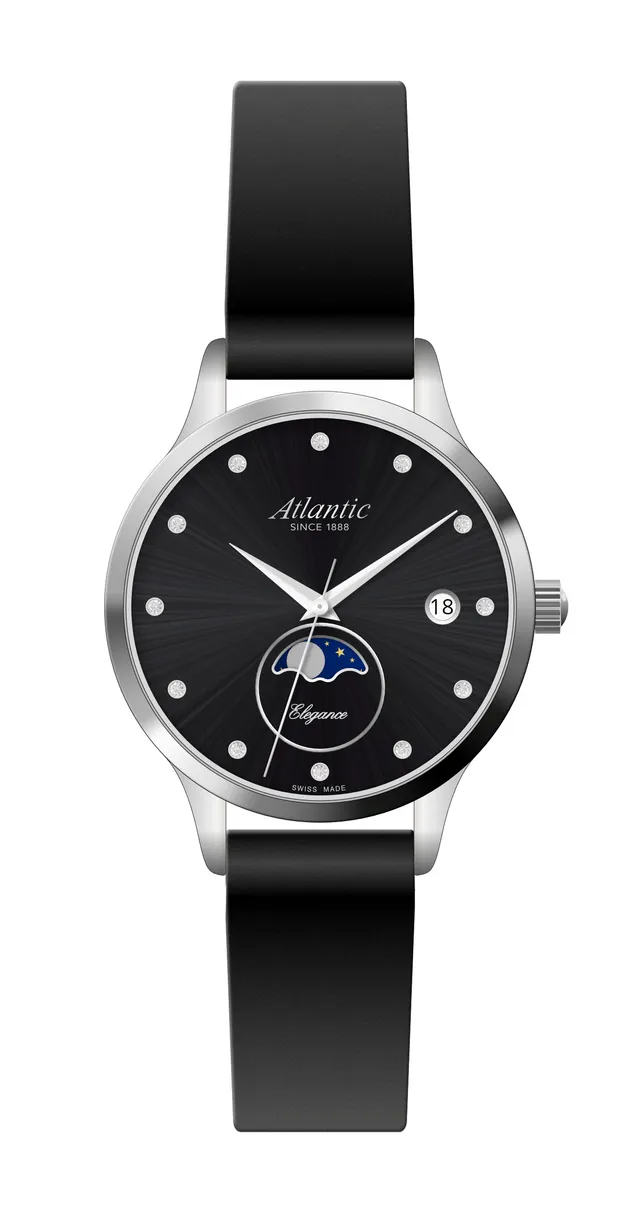 atlantic-watch-elegance-moonphase-herrenuhr-schwarz-leder image 1