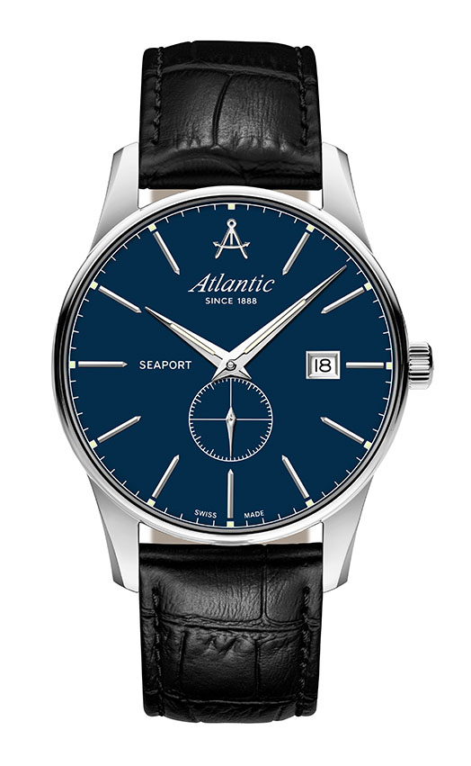 atlantic-watch-seaport-small-second-herrenuhr-blaues-zifferblatt-lederband image 1