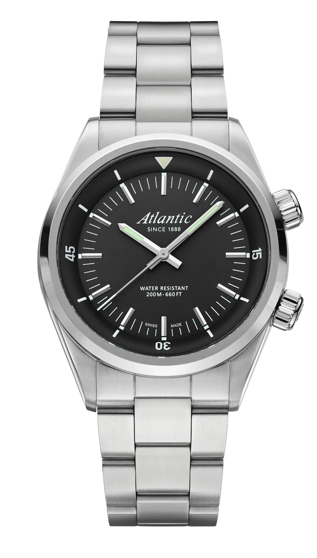 atlantic-watch-seacloud-diver-quarzuhr-schwarzes-zifferblatt-metallarmband image 1