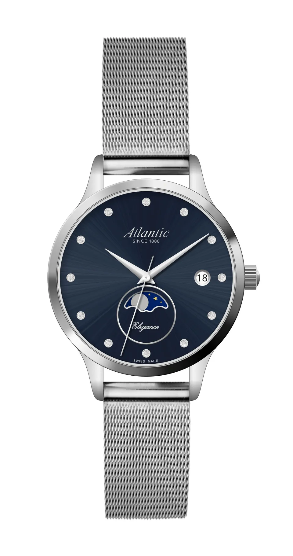 atlantic-watch-elegance-moonphase-blau-stahl-damenuhr image 1