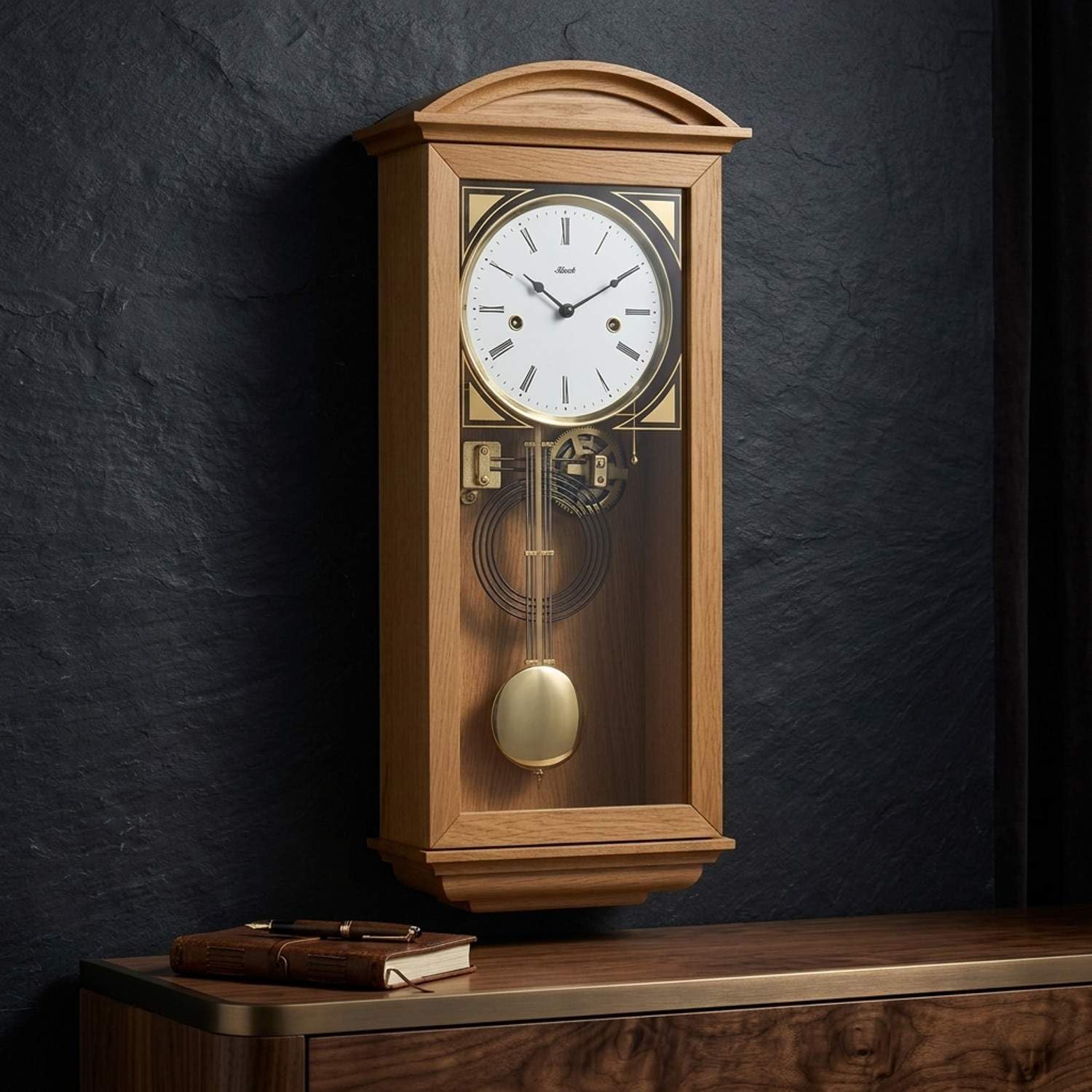 hermle-regulator-pendelwanduhr-newport-eiche-14-tage-rundgong-71025-040141 image 3