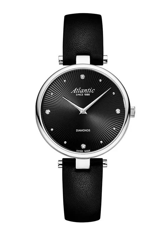 atlantic-watch-elegance-royal-diamonds-pattern-edition-schwarz-leder-damen image 1