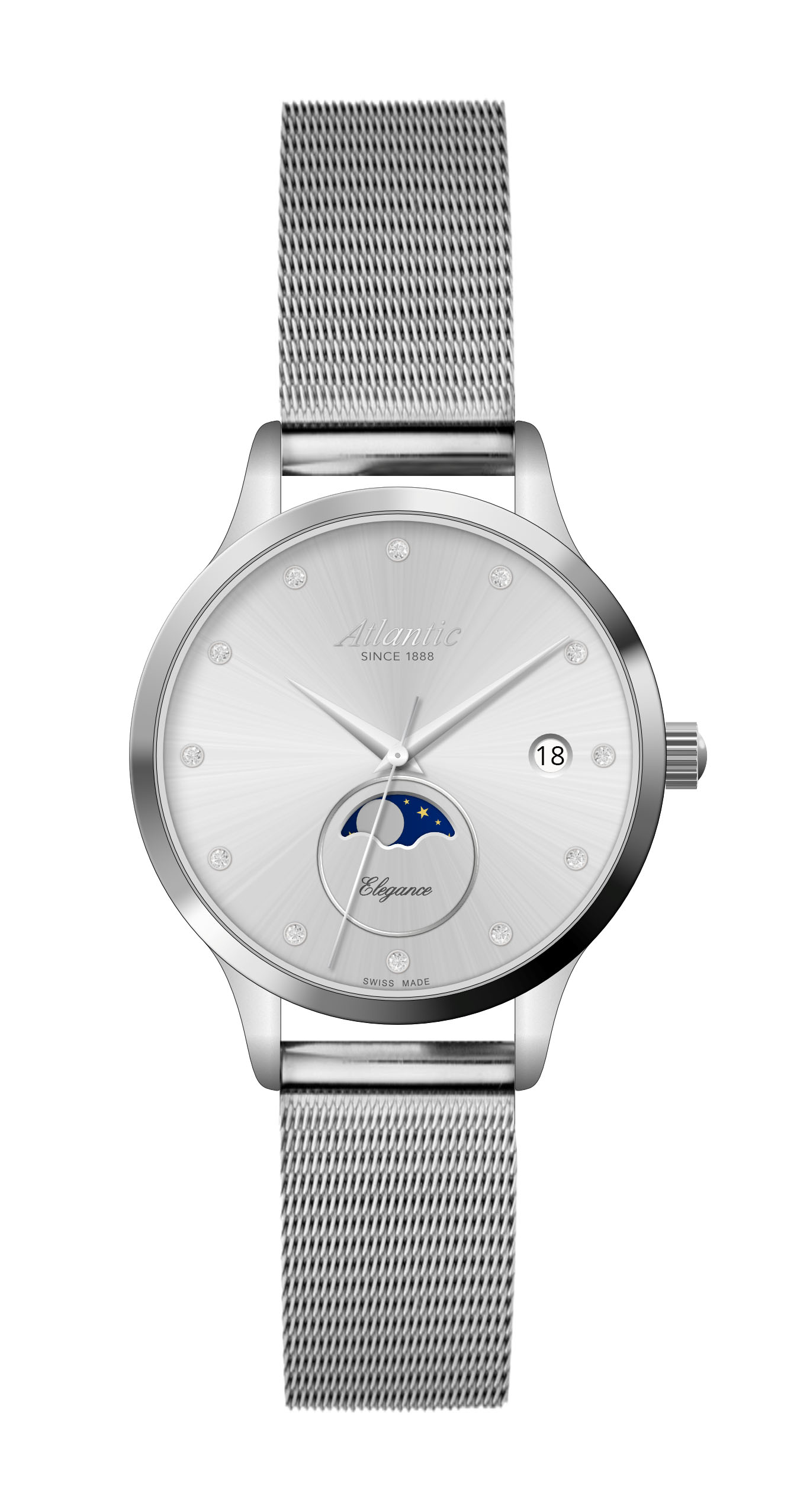 atlantic-watch-elegance-moonphase-silber-stahl-damen-herrenuhr image 1