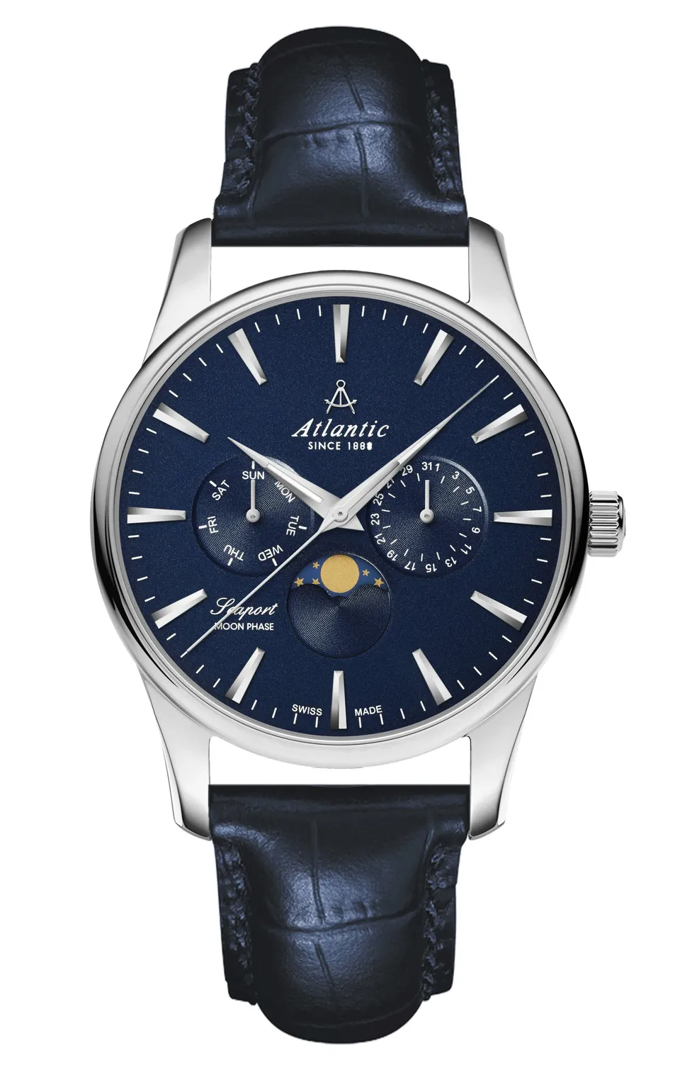 atlantic-watch-seaport-moonphase-herrenuhr-blau-leder image 1