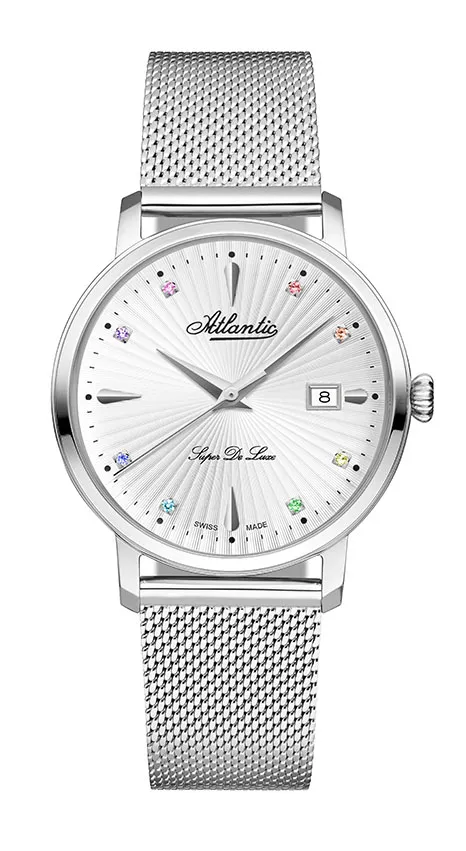 atlantic-watch-super-de-luxe-precious-stones-damen-armbanduhr-stahl-metallband image 1