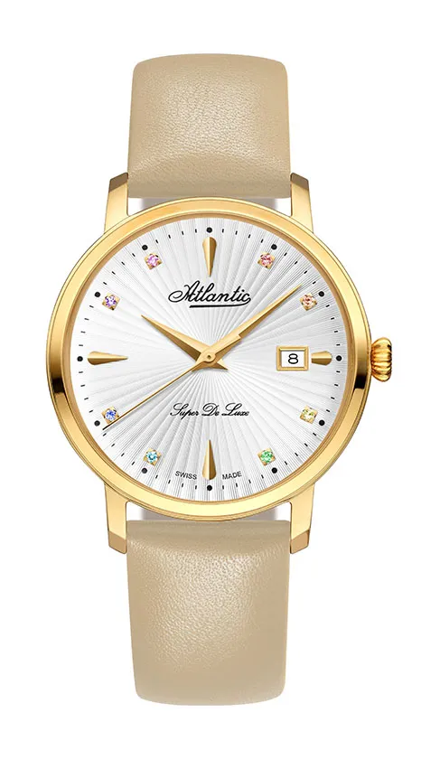 atlantic-watch-super-de-luxe-precious-stones-gelbgold-creme-36mm image 1