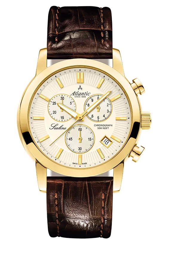 atlantic-watch-sealine-chrono-gold-pvd-champagner-leder-herrenuhr image 1