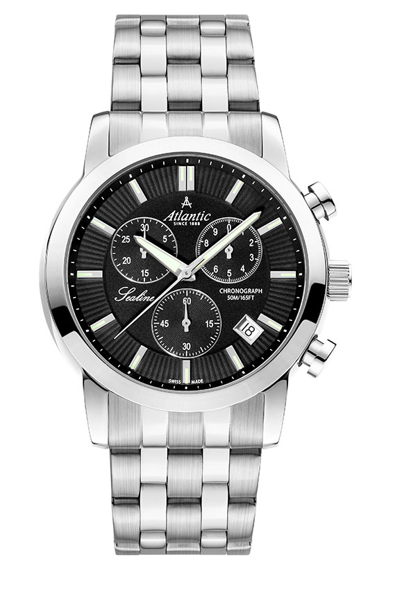 atlantic-watch-sealine-gents-chrono-black-steel-herrenuhr image 1
