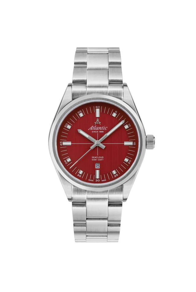 atlantic-watch-seacloud-herrenuhr-swiss-made-rotes-zifferblatt-am-metallband image 1