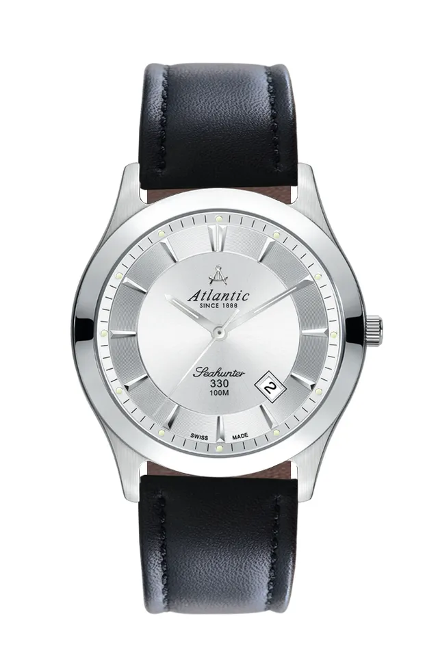 atlantic-watch-seahunter-330-herrenuhr-silber-leder image 1