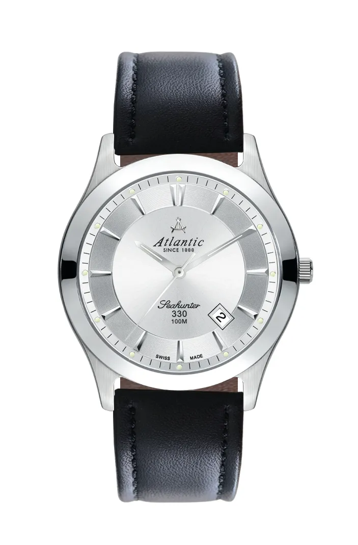 atlantic-watch-seahunter-330-herrenuhr-silber-leder image 1