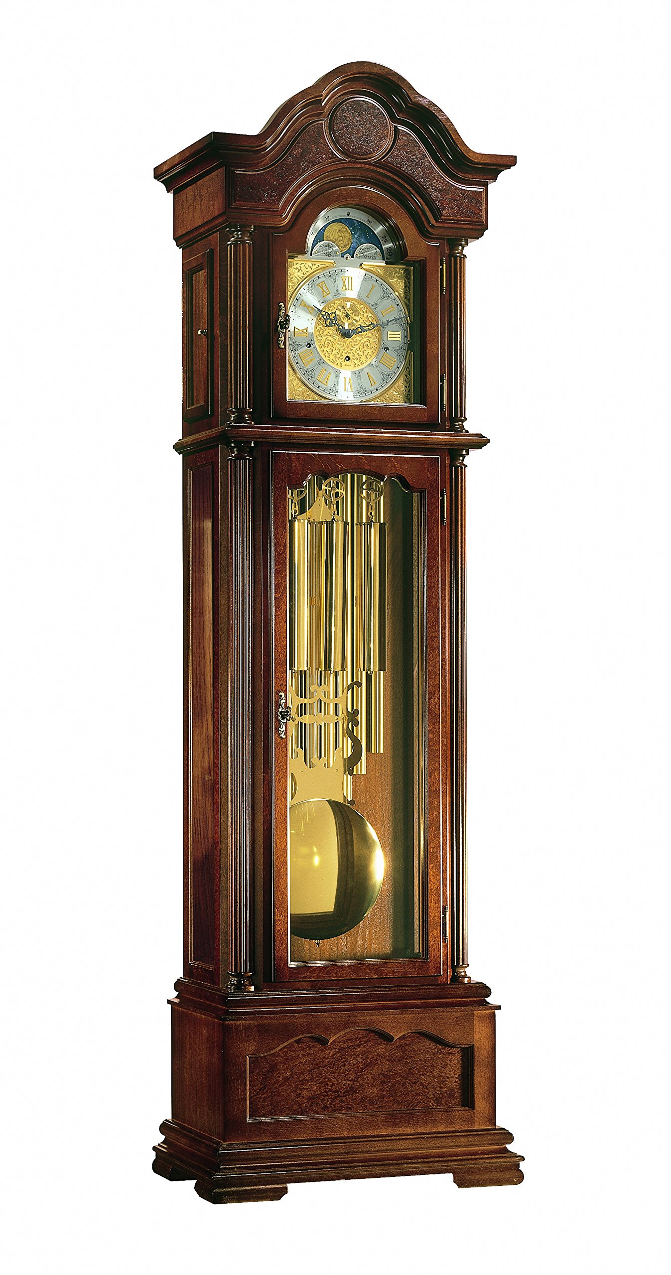 hermle-standuhr-massivholz-nussbaum-mit-3-melodien-mondphase-und-seilzug image 1
