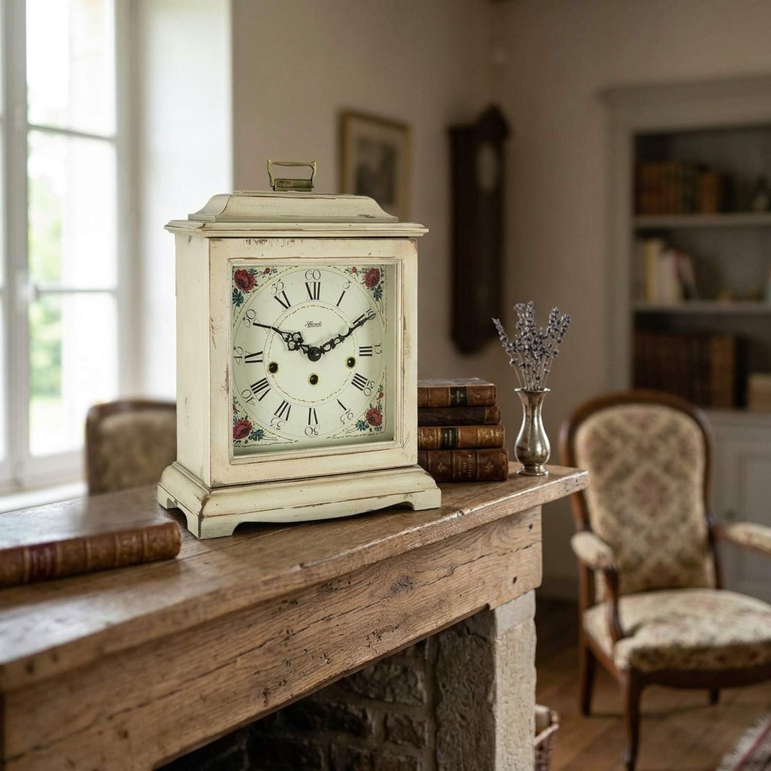hermle-22915-v60340-tischuhr-mechanisch-floral-off-white image 2