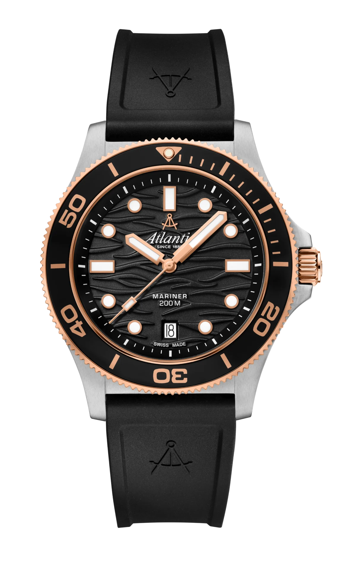 atlantic-watch-mariner-wave-herrenuhr-schwarz-bicolor-rosegold-pvd-pu image 1