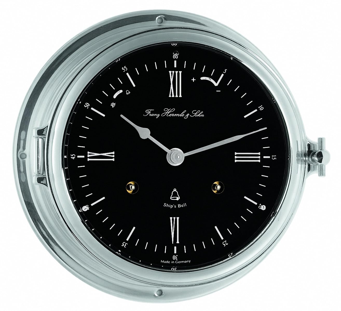 hermle-caspian-schiffsuhr-18-cm-chrom-schwarz-8-tage-glasenschlagwerk image 1
