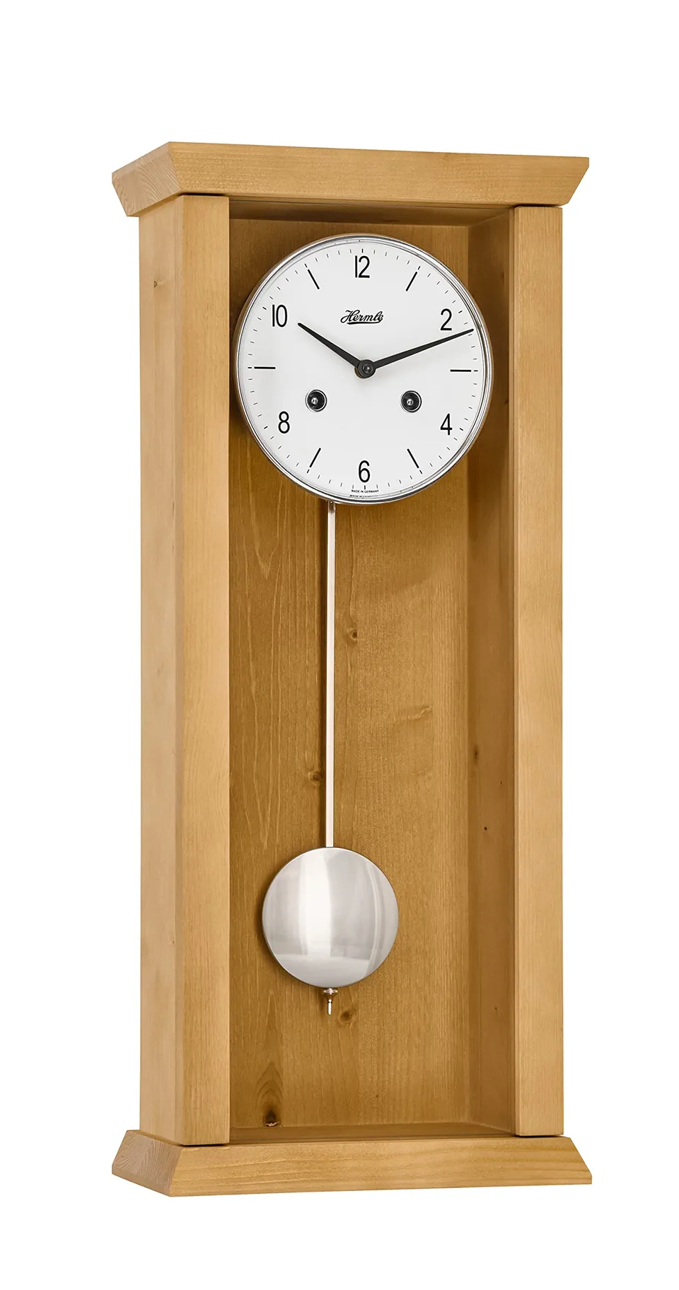 hermle-71002-n40141-pendelwanduhr-fichte-honig-mechanische-wanduhr-mit-halbstund image 1