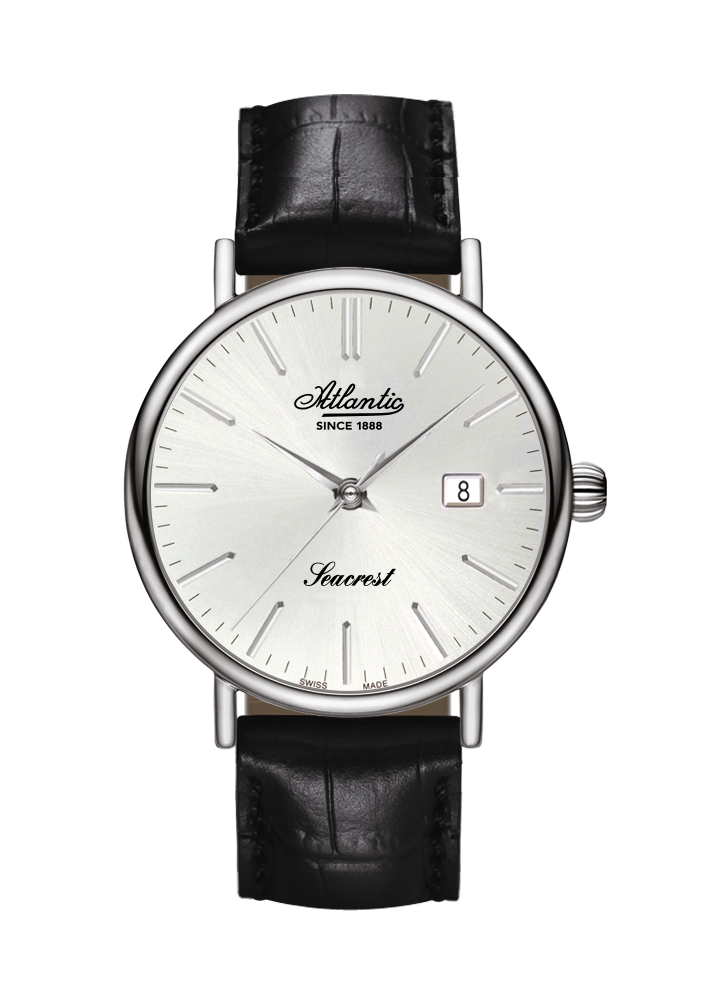 atlantic-watch-seacrest-herrenuhr-silber-stahl-mit-lederband image 1