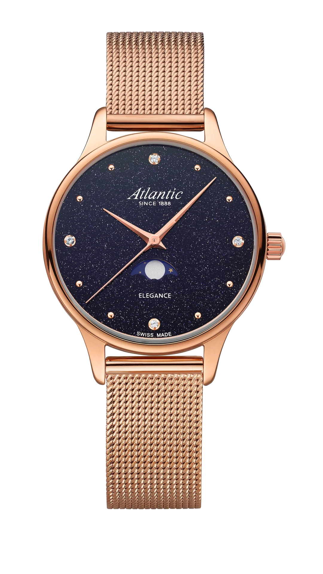 atlantic-watch-elegance-nightsky-aventurin-mondphase-rosegold-milanaiseband image 1