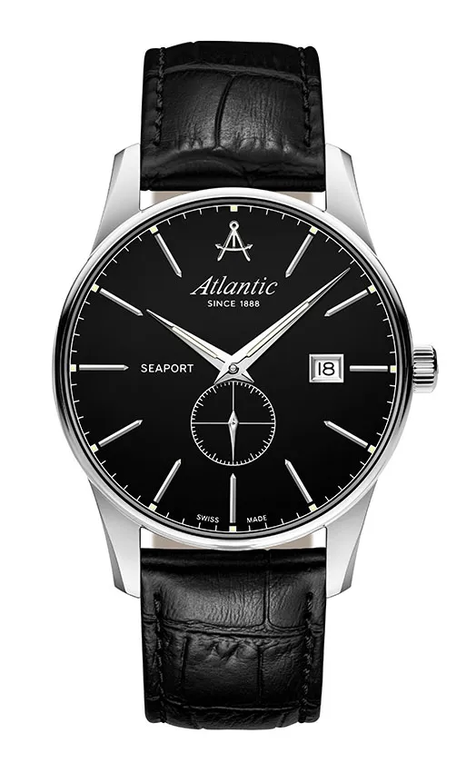 atlantic-watch-seaport-small-second-herrenuhr-schwarzes-zifferblatt-leder image 1