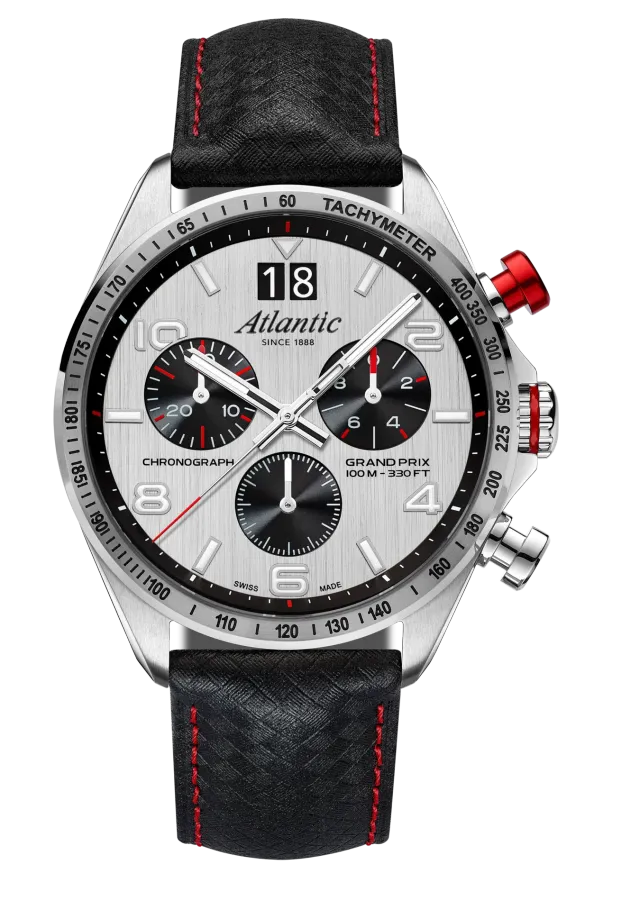 atlantic-watch-grand-prix-quartz-chronograph-silber-carbon-leder-44mm image 1