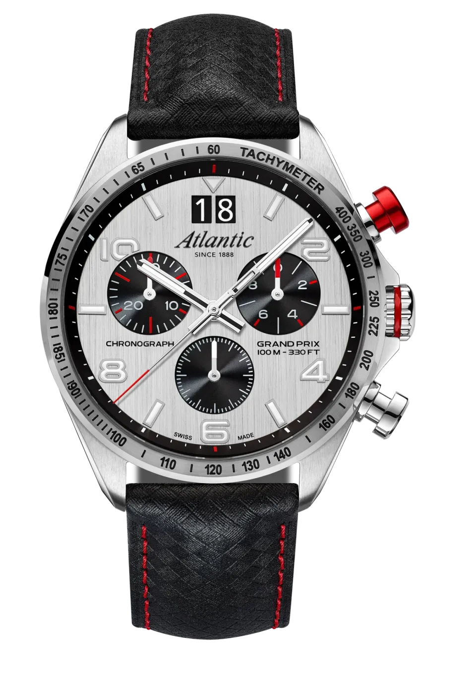 atlantic-watch-grand-prix-quartz-chronograph-silber-carbon-leder-44mm image 1