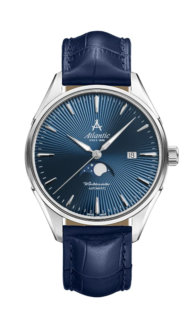 atlantic-watch-worldmaster-1888-automatic-moonphase-unisexuhr-42mm-blau-am-leder image 1