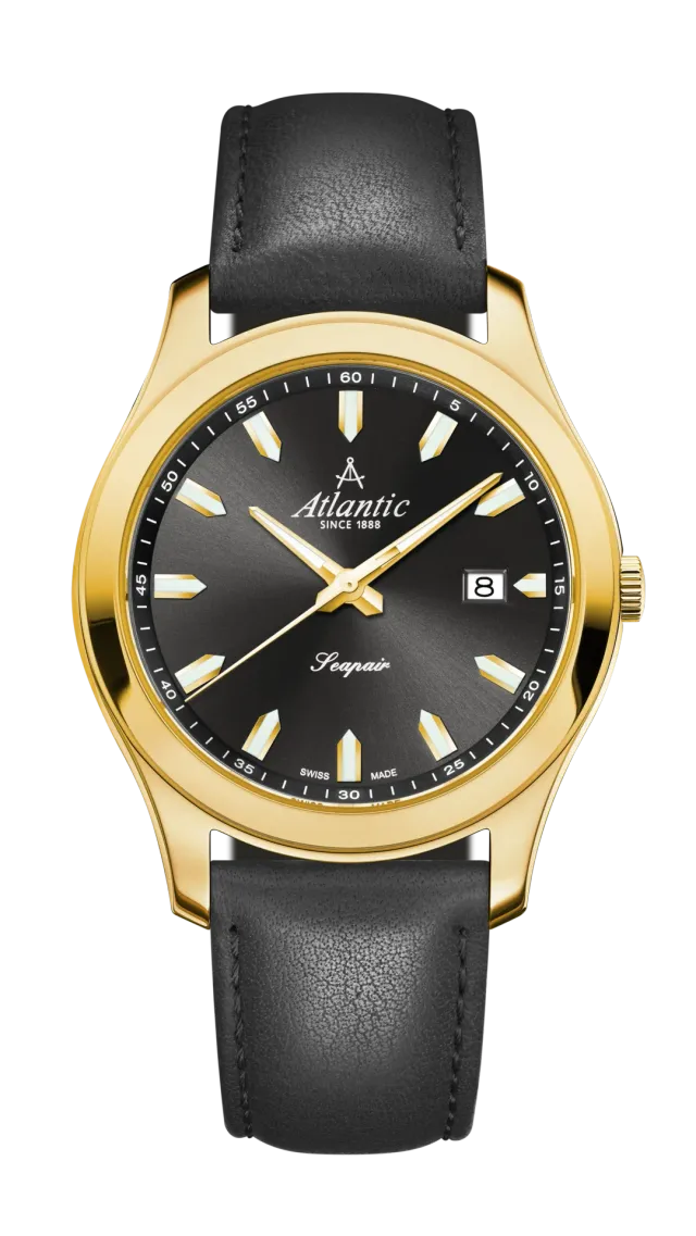 atlantic-watch-seapair-gents-quarz-herrenuhr-schwarz-gelb-gold-pvd-leder image 1