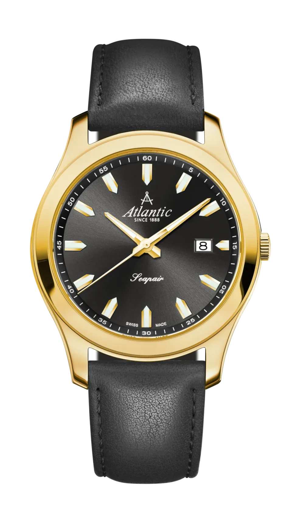 atlantic-watch-seapair-gents-quarz-herrenuhr-schwarz-gelb-gold-pvd-leder image 1