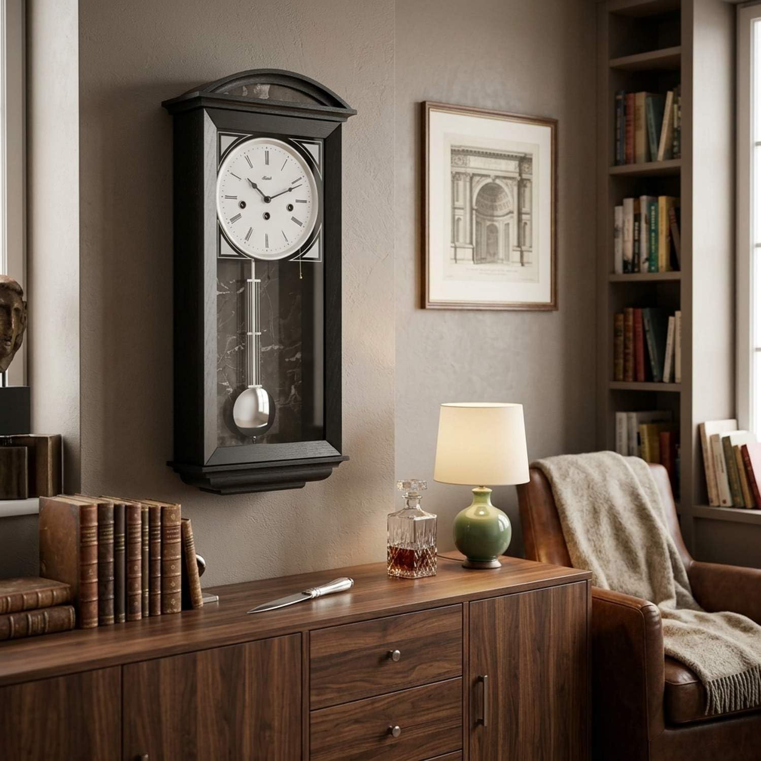 hermle-newport-pendelwanduhr-regulator-schwarz-8-tage-westminster-71024-740341 image 2