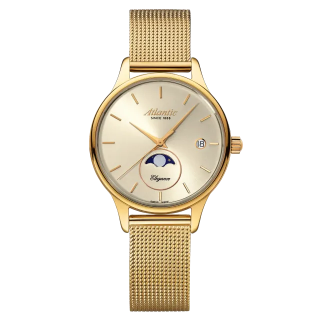 atlantic-watch-elegance-moonphase-quarzuhr-champagner-gelbgold-pvd image 1