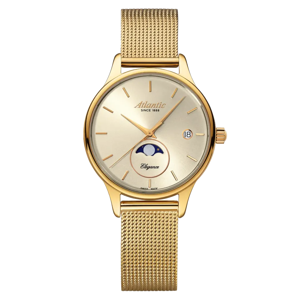 atlantic-watch-elegance-moonphase-quarzuhr-champagner-gelbgold-pvd image 1