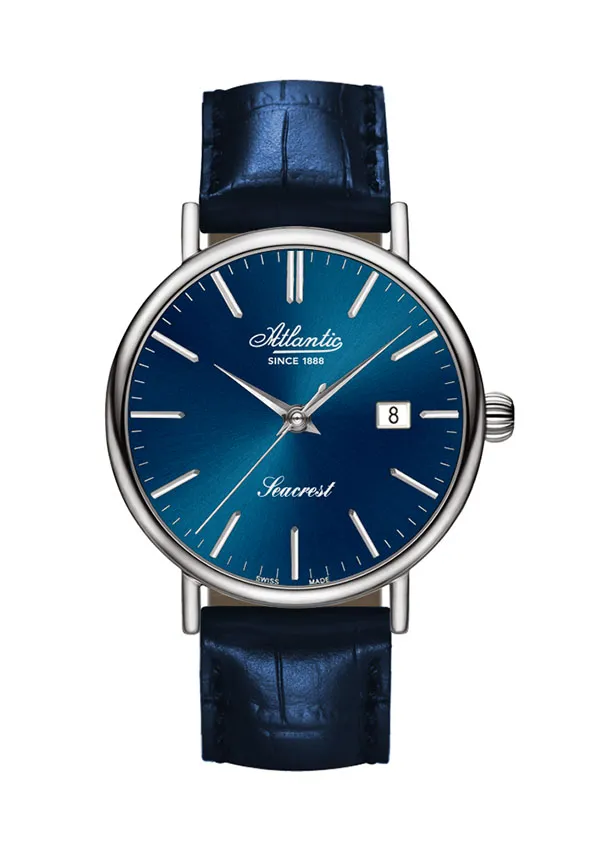 atlantic-watch-seacrest-herrenuhr-blue-steel-mit-lederarmband image 1