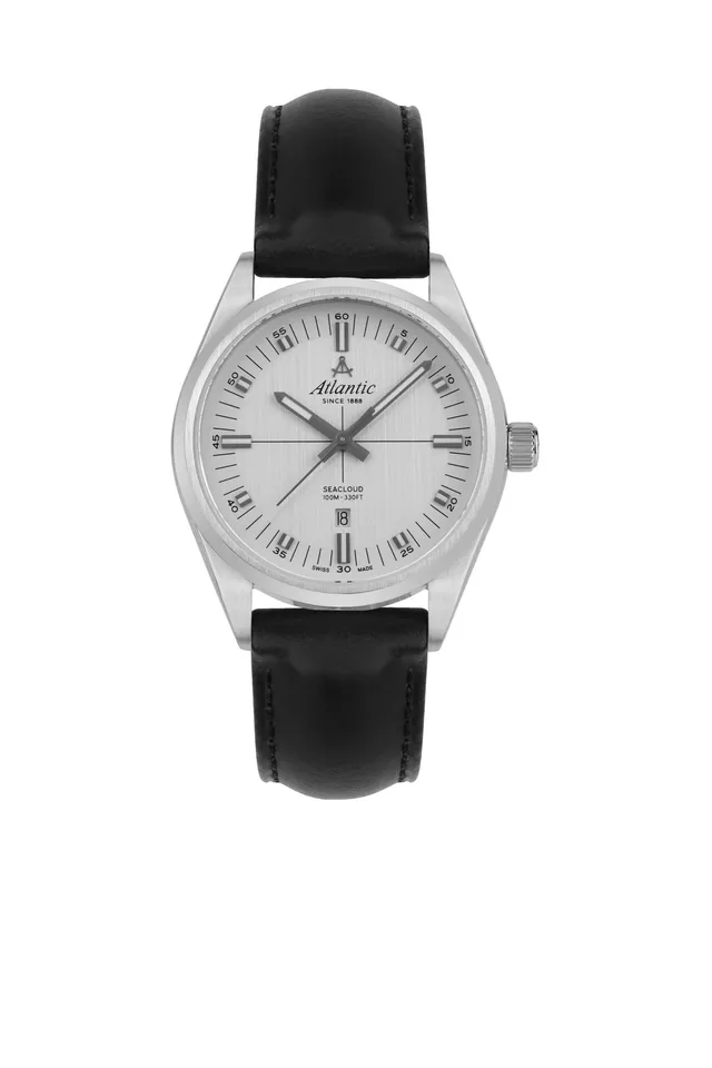 atlantic-watch-seacloud-herrenuhr-silber-dial-lederarmband image 1