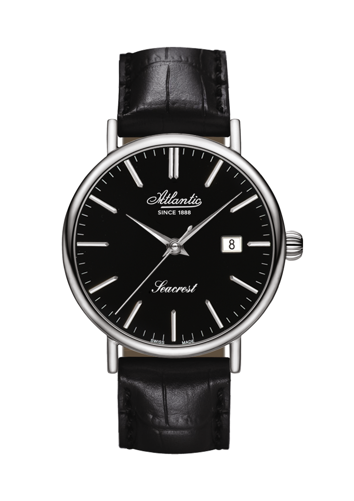 atlantic-watch-seacrest-herrenuhr-black-steel-mit-lederarmband image 1