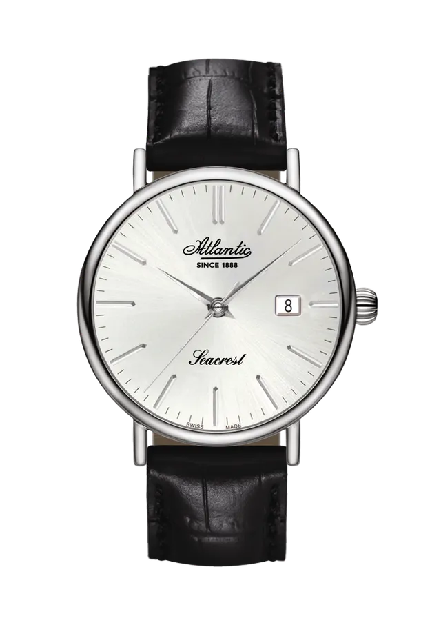 atlantic-watch-seacrest-herrenuhr-silber-stahl-mit-lederband image 1