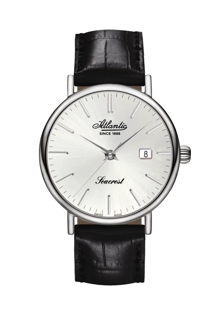 atlantic-watch-seacrest-herrenuhr-silber-stahl-mit-lederband image 1