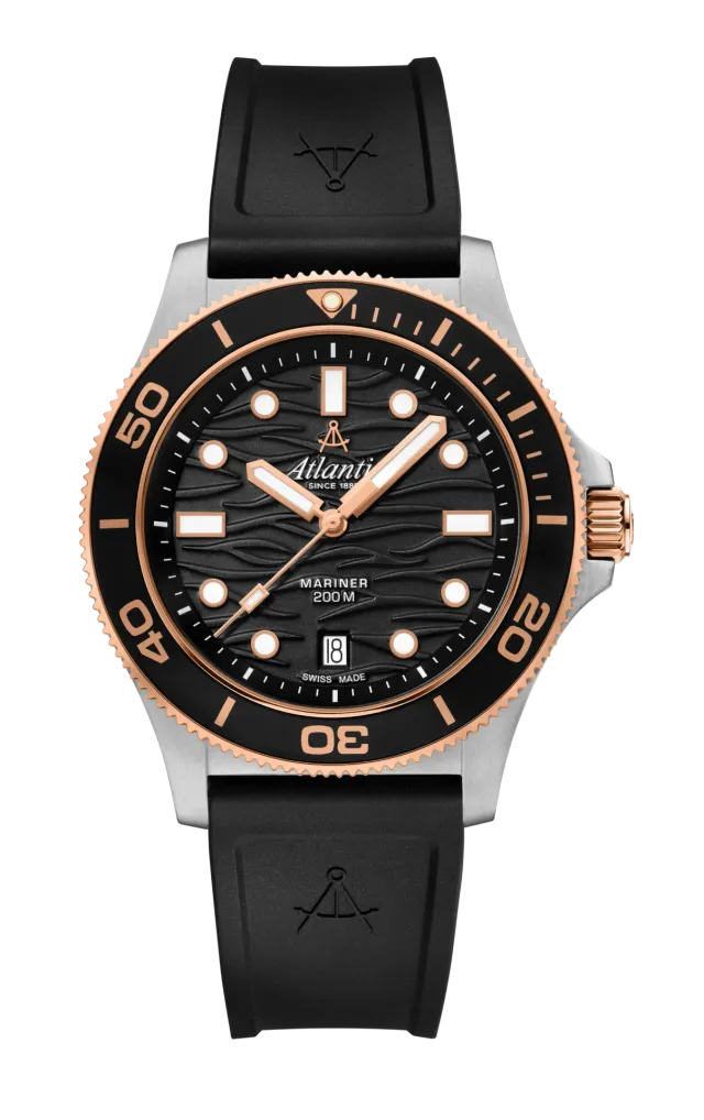 atlantic-watch-mariner-wave-herrenuhr-schwarz-bicolor-rosegold-pvd-pu image 1