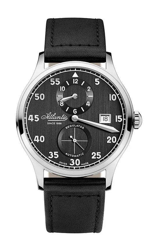 atlantic-watch-worldmaster-heritage-regulator-herren-armbanduhr-schwarz-leder image 1