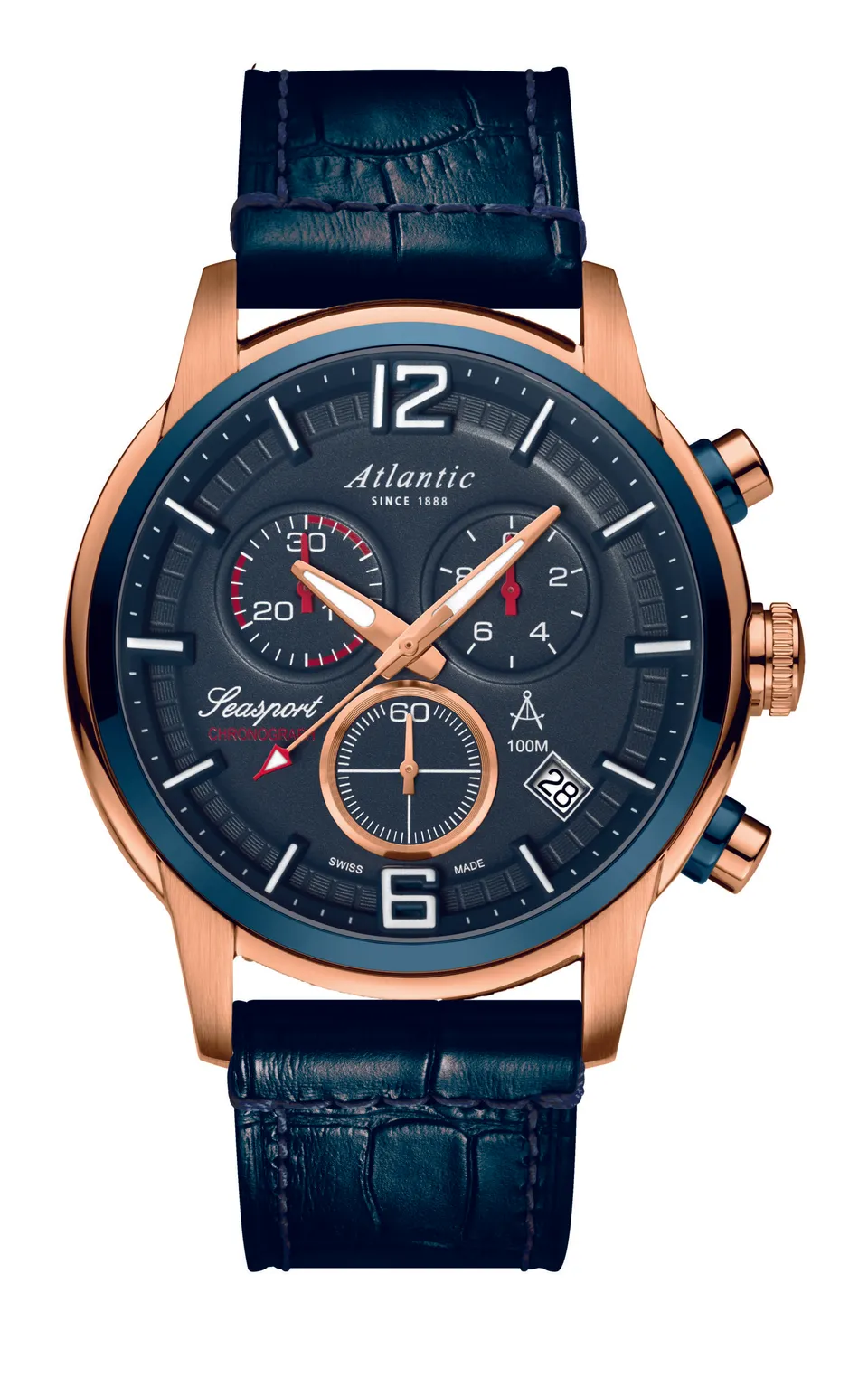 atlantic-watch-seasport-chronograph-ros-gold-pvd-leder image 1