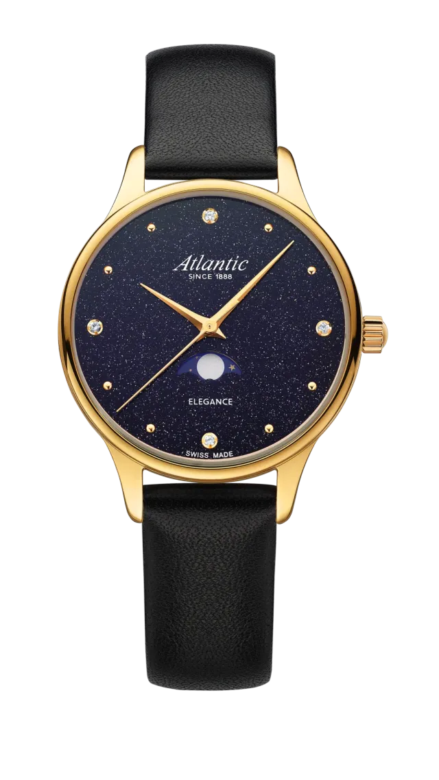atlantic-watch-elegance-nightsky-aventurin-mondphase-gelbgold-leder image 1
