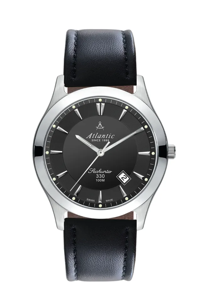 atlantic-watch-seahunter-330-herrenuhr-schwarz-leder image 1