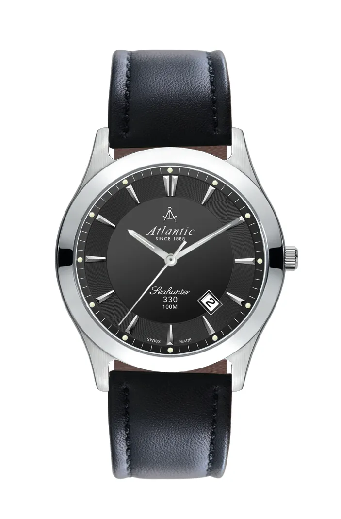atlantic-watch-seahunter-330-herrenuhr-schwarz-leder image 1