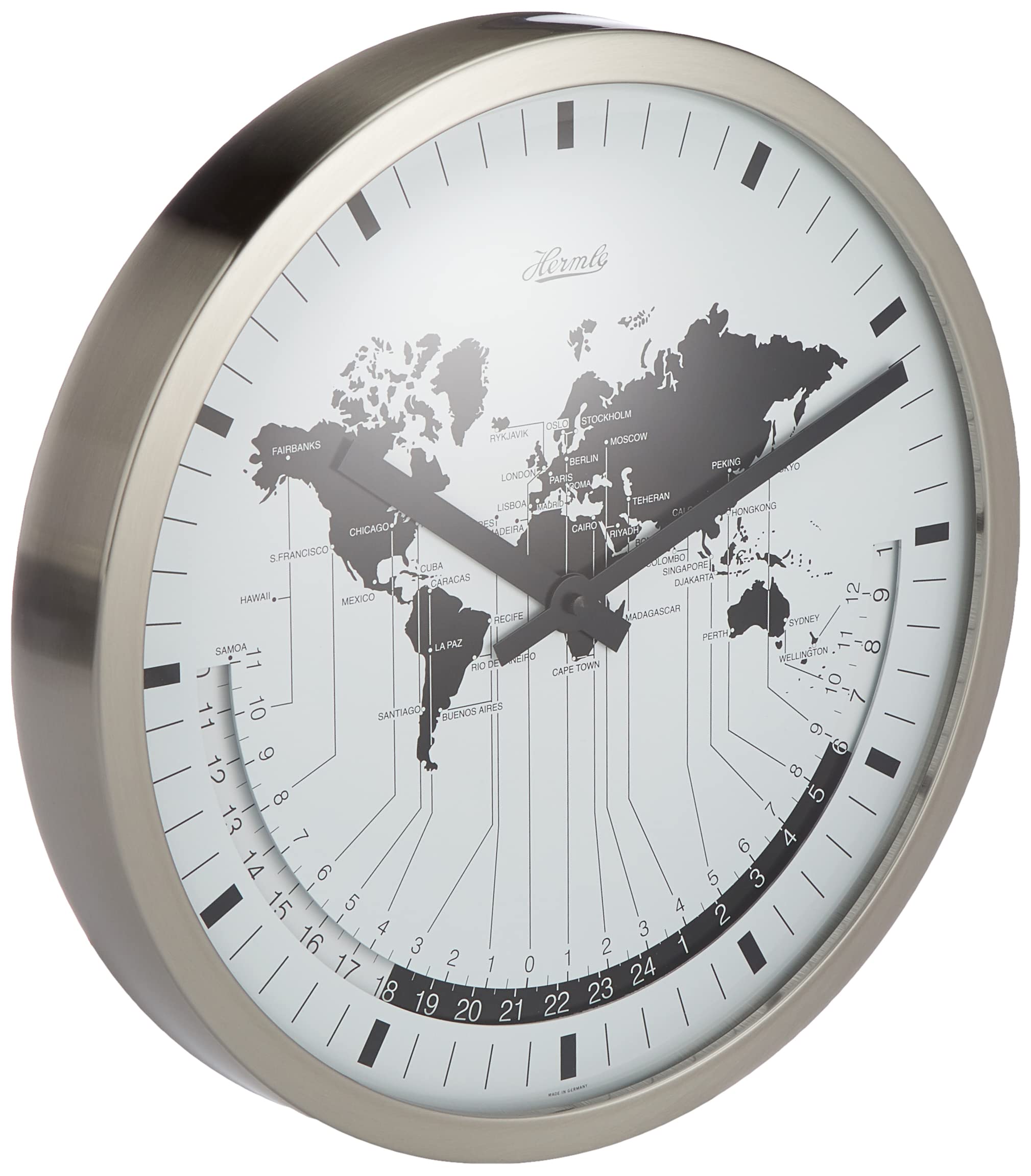 hermle-wanduhr-edelstahl-weltzeit-gew-lbtes-glas-quarz image 1
