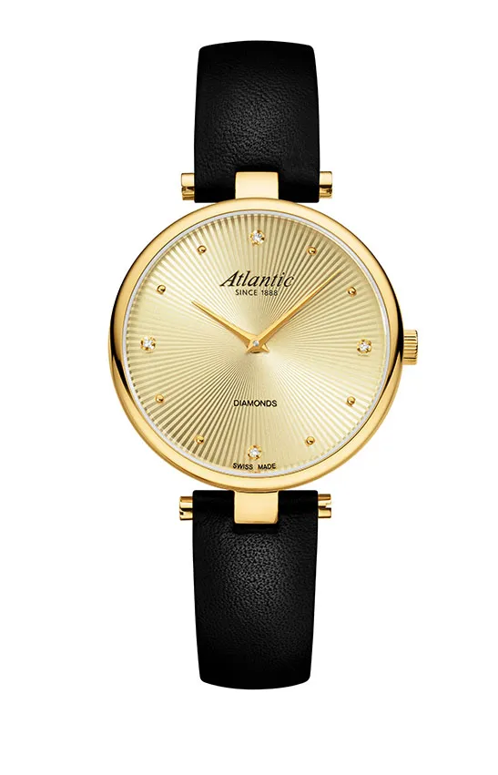 atlantic-watch-elegance-royal-diamonds-pattern-edition-damenuhr-gelbgold-pvd-led image 1