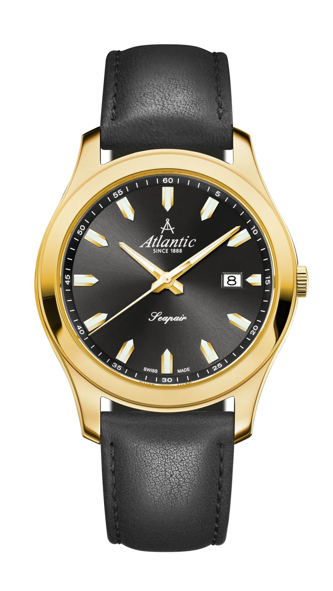 atlantic-watch-seapair-gents-quarz-herrenuhr-schwarz-gelb-gold-pvd-leder image 1