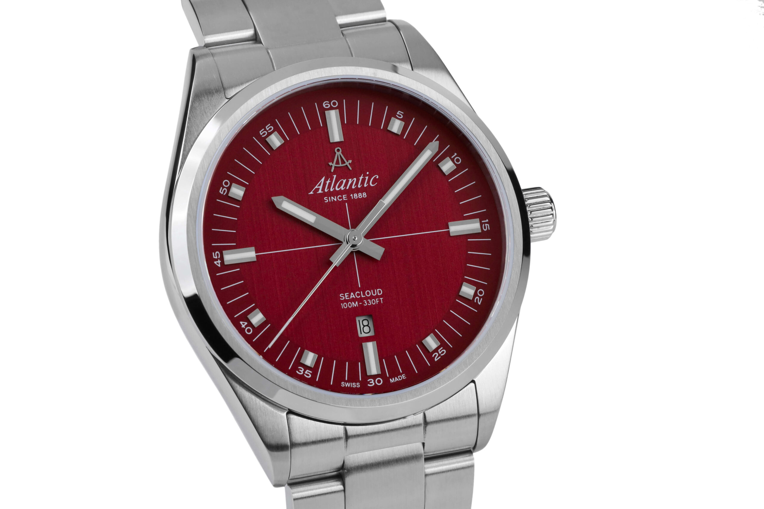 atlantic-watch-seacloud-herrenuhr-swiss-made-rotes-zifferblatt-am-metallband image 2