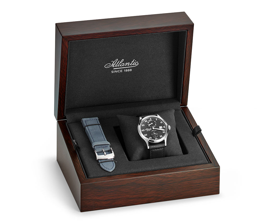 atlantic-watch-worldmaster-heritage-regulator-herren-armbanduhr-schwarz-leder image 3